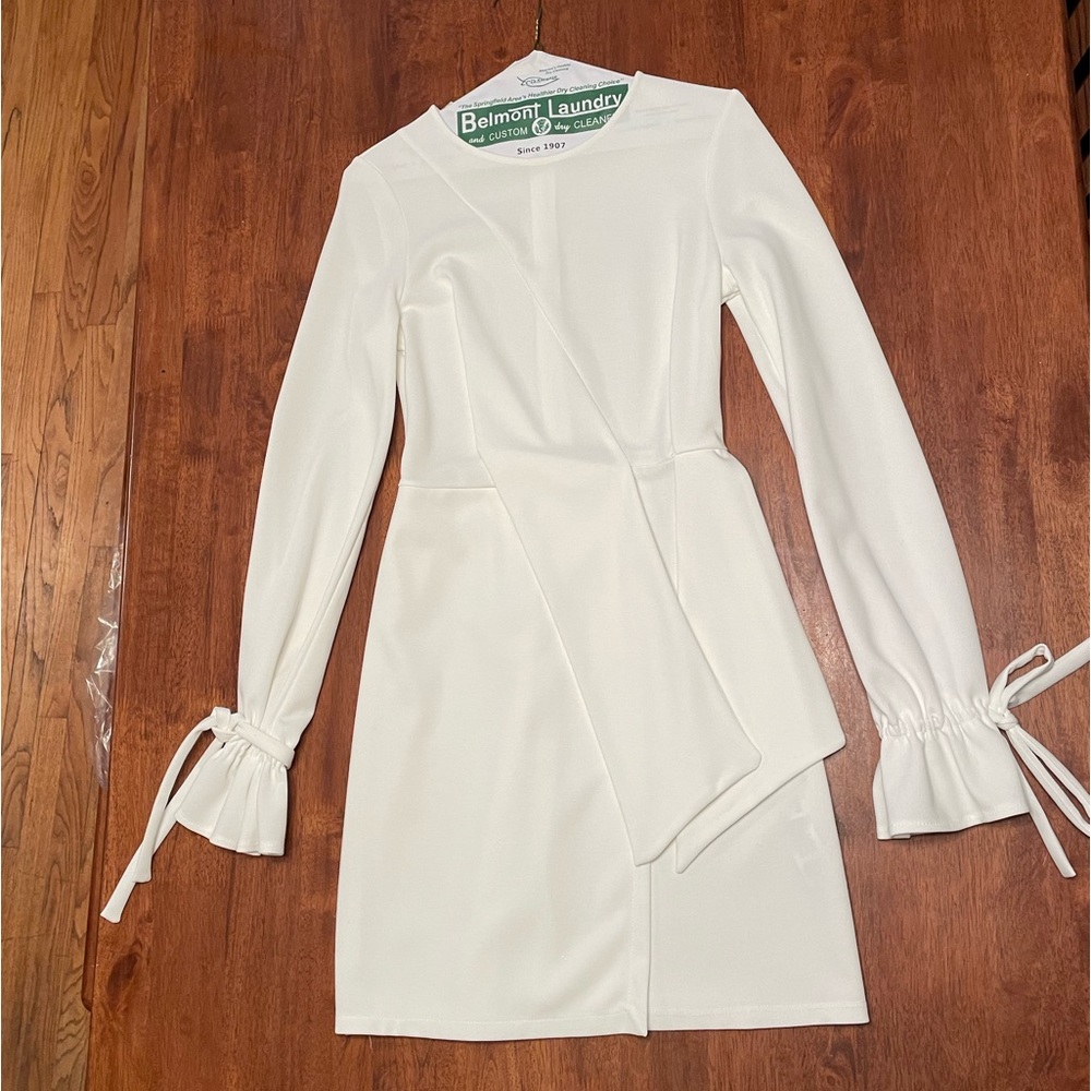 White long sleeve mini dress faux wrap ASOS